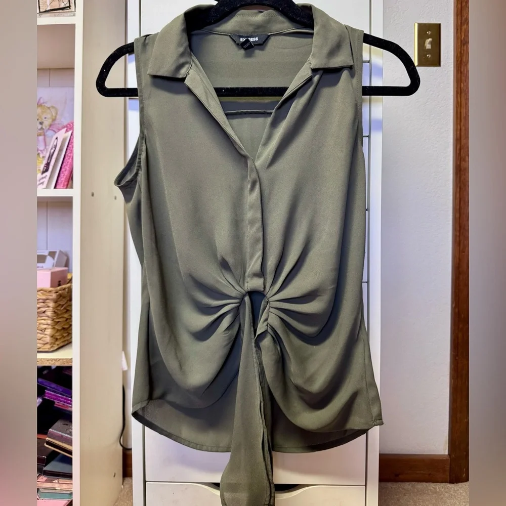 Express Collared Button-Down Tie-Front Top - Picture 1 of 7